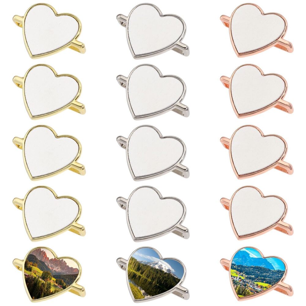 2378 15 Sets 3 Colors Heart Blank Sublimation Watch Charms Alloy